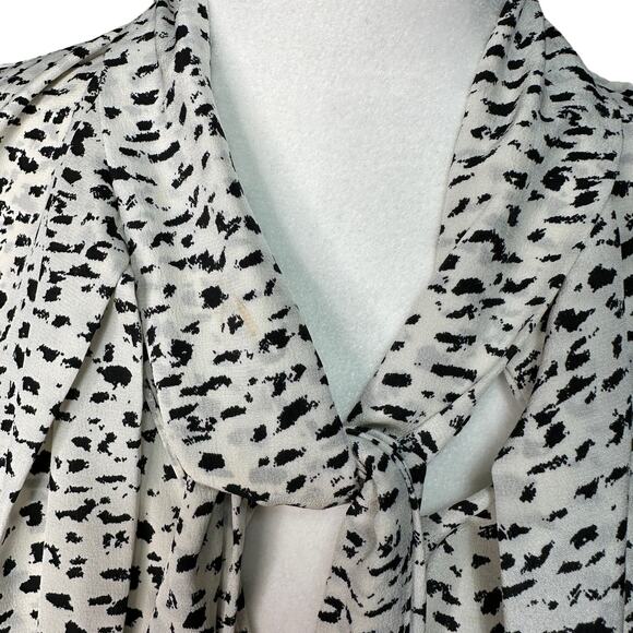 ROBERT RODRIGUEZ Womens 2 White Black Silk Brushstroke Layered Tie Neck Blouse - Picture 5 of 13